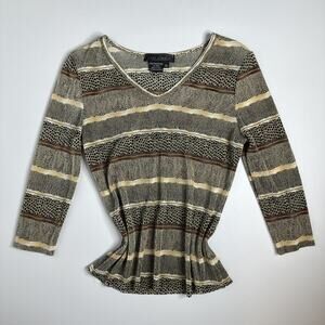 Vintage Tess Studio Womens Medium Multicolor Striped Top 3/4 Sleeve Shirt USA